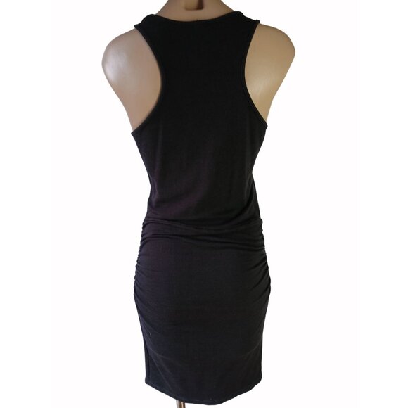 Monrow Black Ribbed Tank Dress Ruched Side Sleeveless Size M Racer Back Body Con - Picture 7 of 16
